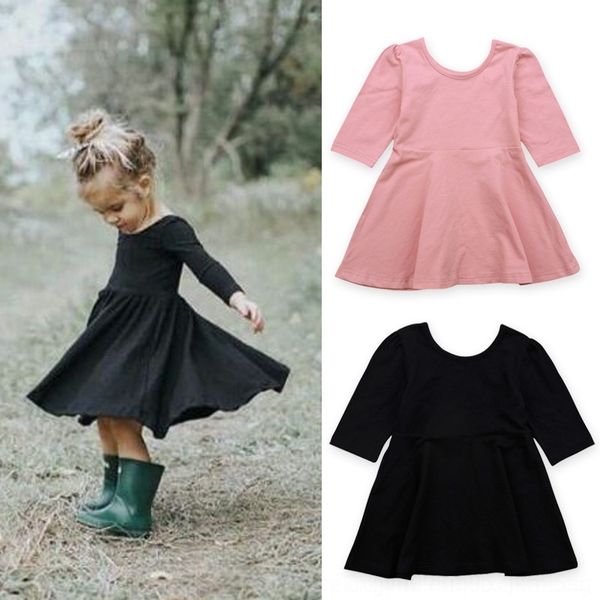 

kg4fp весна 4 осени девочки-4 рукава сплошного цвета платья носить ins весны и осень девочки цвета children's3 и рукав твердых dresschildren, Black;gray