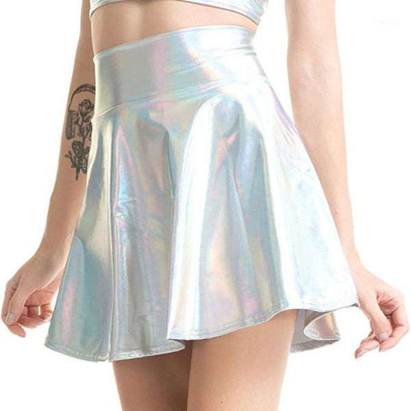

fashion women's casual white fashion metallic flared pleated a-line mini skirt vestidos mujer #es1, Black
