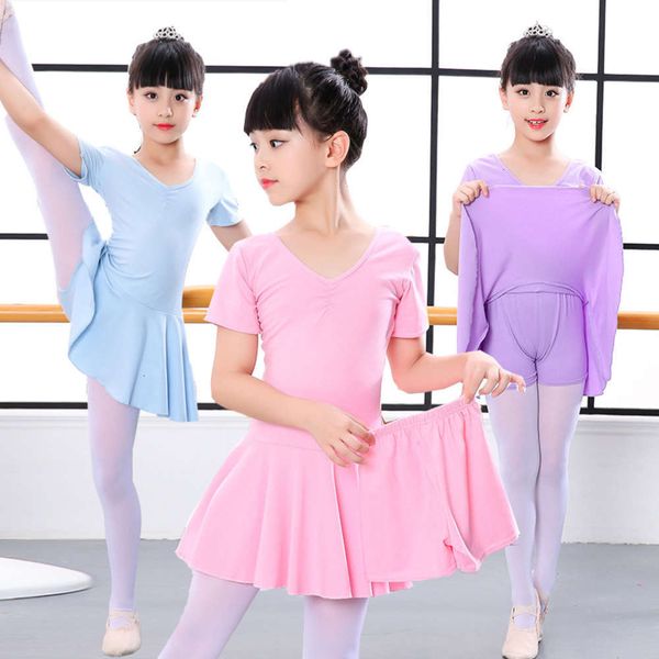

summer children's girls' cotton short training sve ballet skirt body dance profsional competition performance cloth, Blue