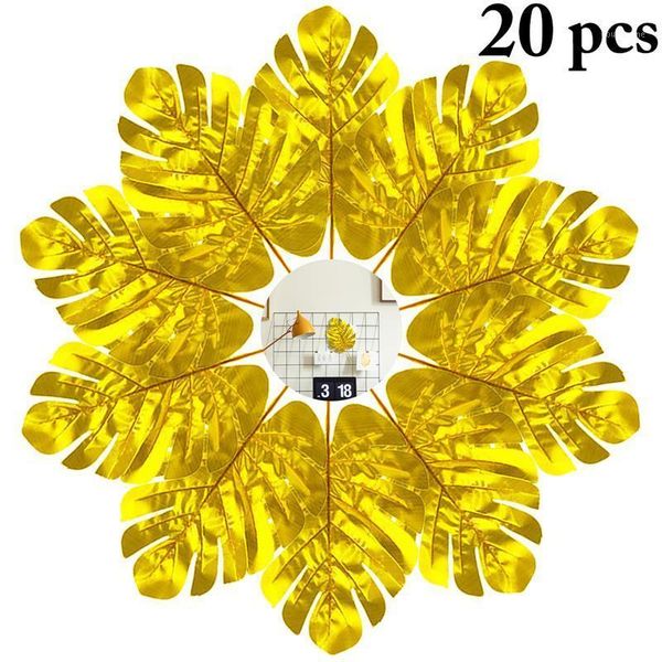 

20pcs gold high-quality fake leaf artificial tropical palm leaves diy plant home party wedding table desk decoration supplies1