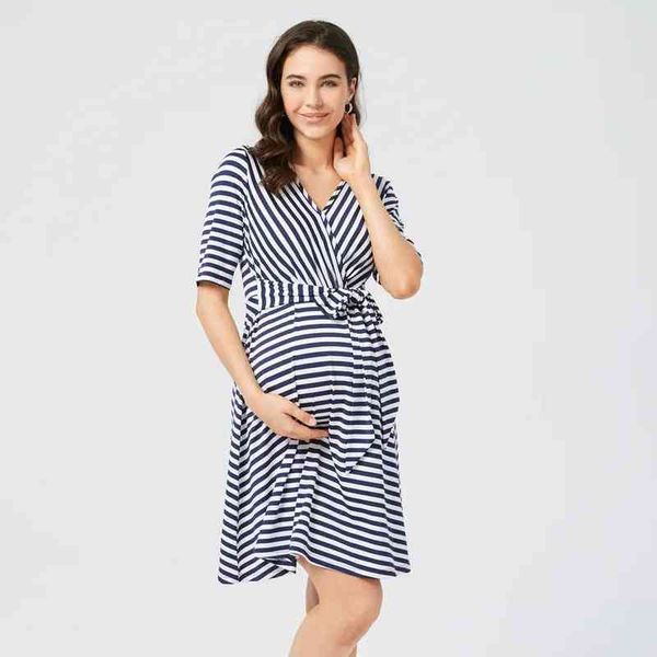 

summer striped fashion maternity dress nursing dress elegant sweet nursing clothes breastfeeding pregnancy nursing clothes g220309, White
