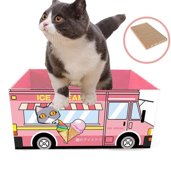 

cute cartoon cat car box corrugated paper kitten scratch board cats nail grinding scraper mat indoor toy collapsible nest