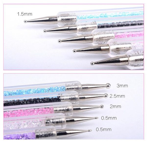 

5pcs/set nail art dotting pen rhinestone crystal decoration picker acrylic handle dual-head brush uv gel painting manicu qylxri, Silver