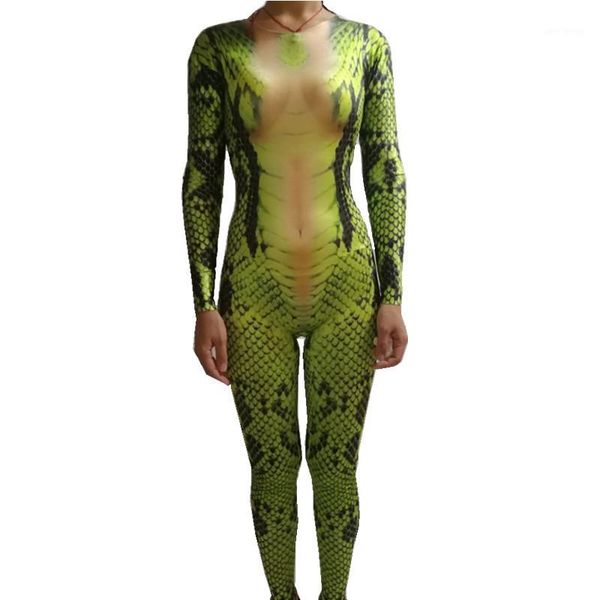 

novelty snake zentai printing jumpsuit leotard elastic bodysuit nightclub bar cosplay role costume singer stage show romper1, Black
