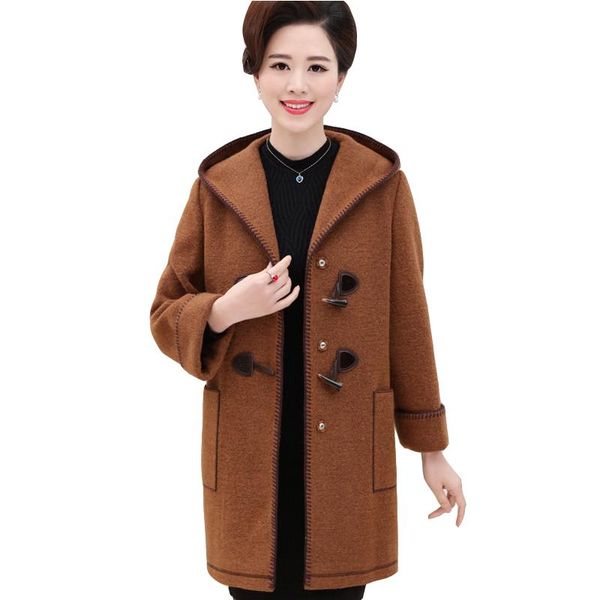 

women's wool & blends woolen coat for women 2021 autumn winter cashmere middle aged female plus size hooded thicken jackets ioqrcjv h57, Black