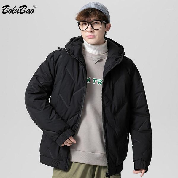 

bolubao brand men trend down jacket high street men winter casual white duck down coats solid color hooded jackets male1, Black