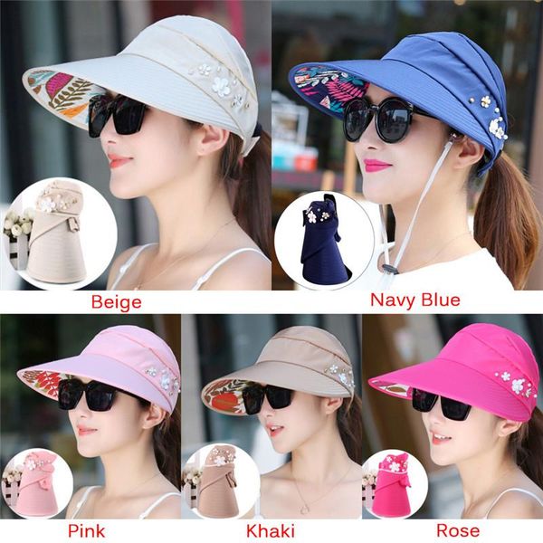 

wide brim hats beach summer hat pearl collapsible sun visor big soft uv, Blue;gray