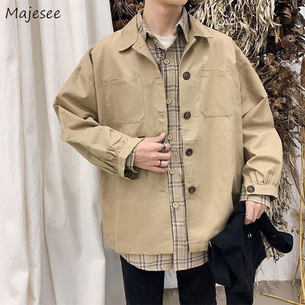 

men jackets long sleeve pocket single breasted turn-down collar safari style retro all-match vintage leisure baggy male coats, Black;brown