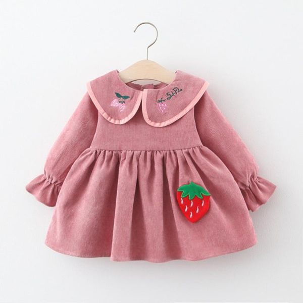 

sweet autumn girls princess dress 2020 vestido children kids baby infants corduroy strawberry long sleeve pleated dresses s109881, Red;yellow