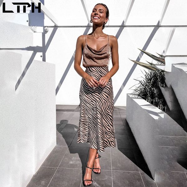 

2020 spring summer skirts womens new retro england style was thin zebra pattern wavy print high waist casual mid skirt 1014, Black