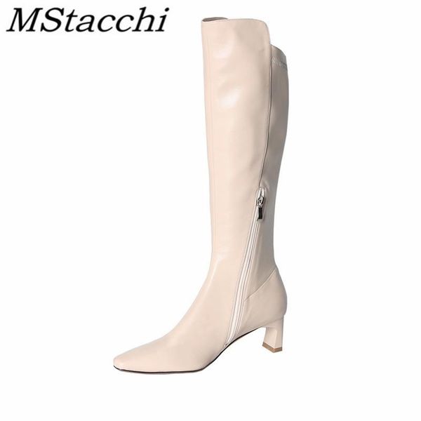 

mstacchi microfiber women knee-high long boots 2020 new solid color pointed side zipper ladies shoes sapatos das mulheres, Black