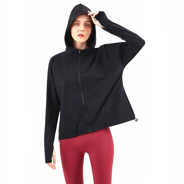 

myzyqg running jackets fall women zipper hooded casual loose sports training coat gym training fitness workout sportswear, Black;red