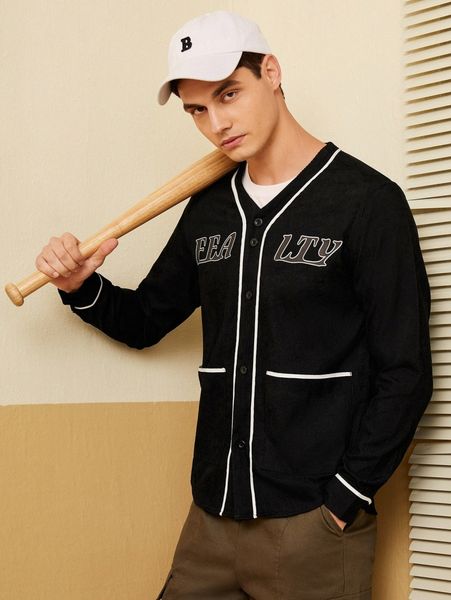 

men letter graphic dual pockets button through shirt 86sr#, White;black