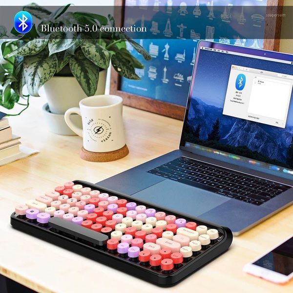 

keyboard mouse combos colorful bluetooth retro round keycap plastic panel border waterproof mobile phone 84 keys 2.4ghz technology1