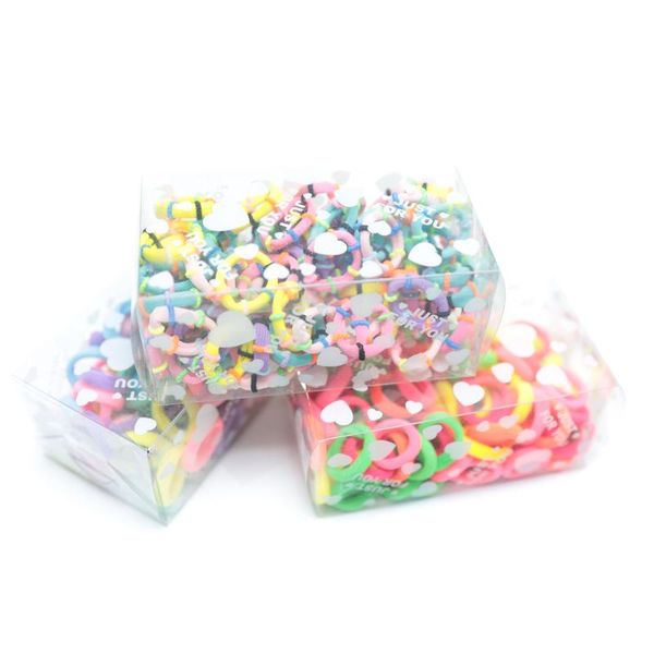 

100pcs box cute girl colorful basic elastic hair band rubber band children head rope baby color hair rope hair accessories bbylhv homebag, Slivery;white