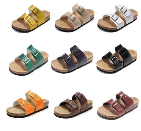 

2021 genuine leather slippers mens new flat sandals women shoes two buckle fashion design arizona summer beach with orignal box, Black