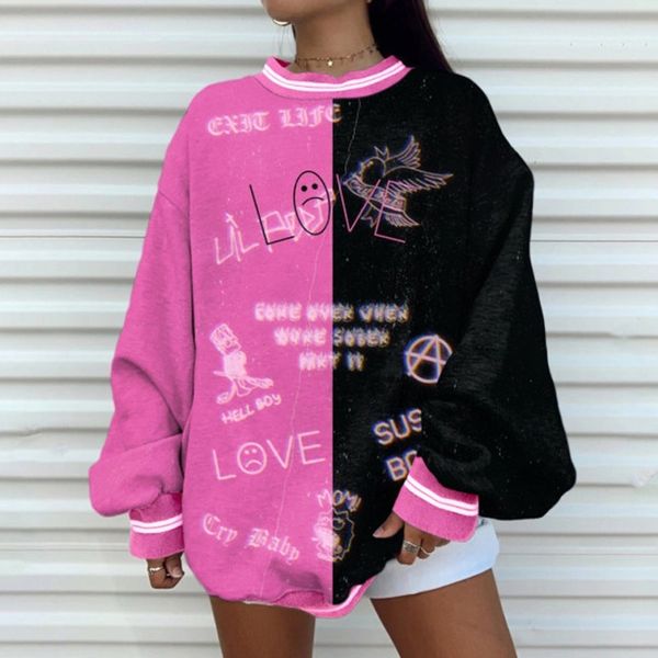 

personalized patchwork sweatshirt for women letter printed contrast color streetwear autumn casual loose ladies sweatshirts 201202, Black