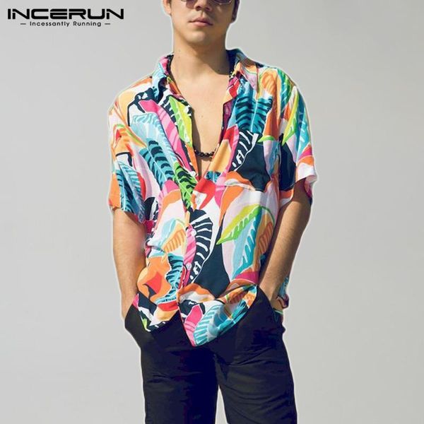 

men's casual shirts men hawaiian shirt printing short sleeve breathable lapel button blouse summer beach vacation streetwear camisa inc, White;black