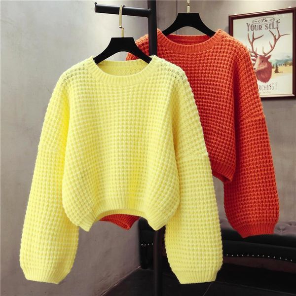 

2020 women pull sweaters new yellow sweater jumpers candy color harajuku chic short sweater thick women clothing1, White;black