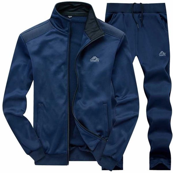 

men sets fashion sporting suit warm embroidery zipper sweatshirt +sweatpants clothing 2 pieces slim tracksuit 211220, Gray