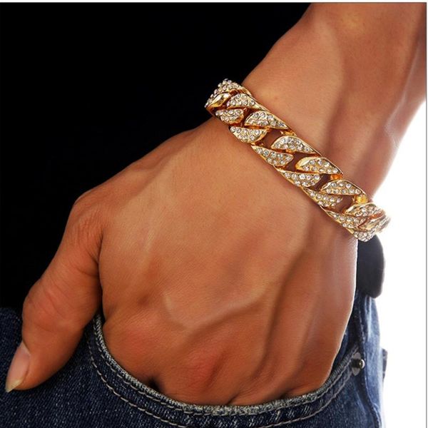 

link, chain 2021 fashion gold finish iced out hip hop zircon men bracelet for party performance selling jewelry accessories, Black