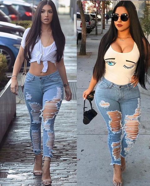 

women summer ripped jeans fashion skinny stretch jeans street clothes denim pencil pants streetwear denim trousers1, Blue