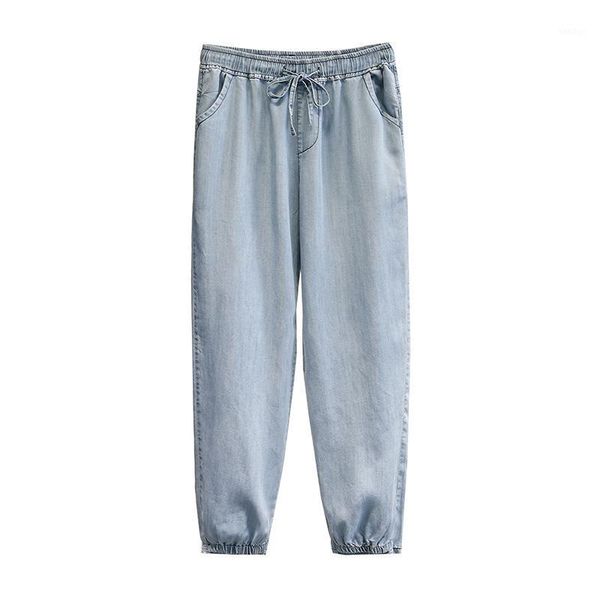 

women summer jeans lady harem pants female thin tencel denim ankle banded trousers plus size fashion loose t55-90761, Blue