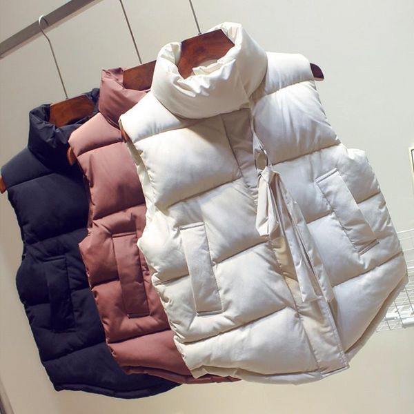 

women's vests 2021 women vest winter fashion short paragraph down cotton padded jacket female veats mandarin collar sleeveless waistcoa, Black;white
