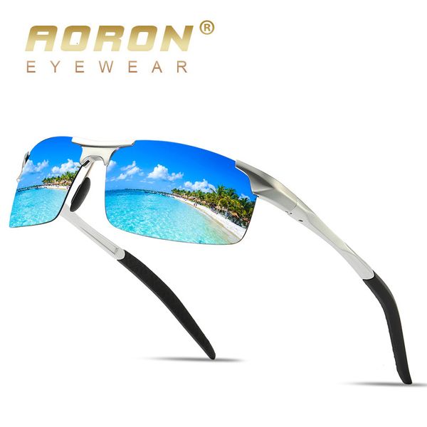 

designer aoron polarized sunglasses mens classic outdoor sports driving sun glasses uv400 aluminum frame mirror goggle eyewear, White;black