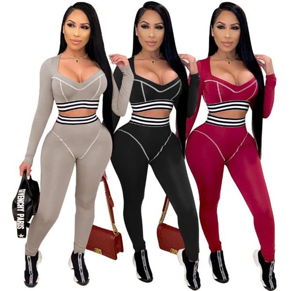 

v neck sports womens tracksuits long sleeve pencil pants two piece set for women casual ladies 2pcs outfits, Gray