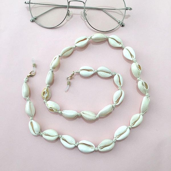 

women's natural shell glasses chains creative bohemian hand-woven glasses chain anti-skid anti-lost pendant, Silver