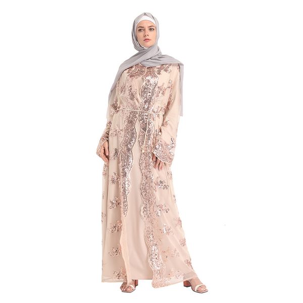 

2021 new women cardigan long maxi open dress front robe dubai jilbab sequins lace kimono mid-turquoise 8nkk, White;black