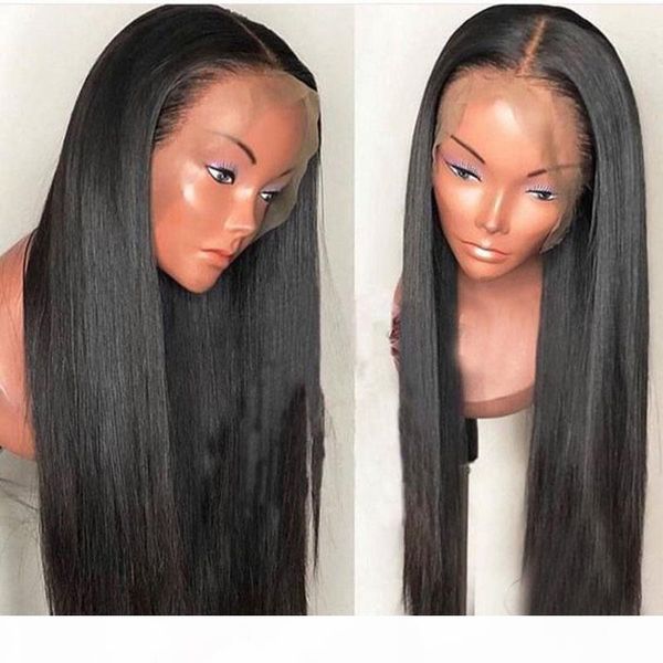 

human hair lace front wig 30 inch long silky straight glueless virgin brazilian 30 in full lace human wigs for black women, Black;brown