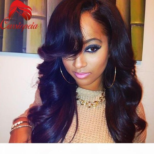 

body wave lace wigs brazilian remy hair 8a grade full lace lace front long human hair wigs with bangs for black women 130%density, Black;brown