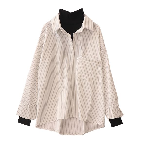 

false 2021 new two pieces set high collar woman dark shirt from vintage to fall ba84 1drm, White