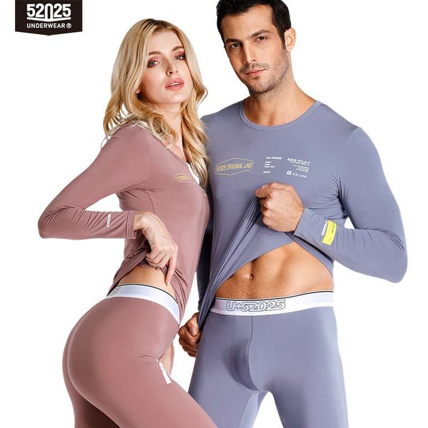 

52025 women soft comfortable fashion long johns modal underwear set men thermal 201124, Black;pink