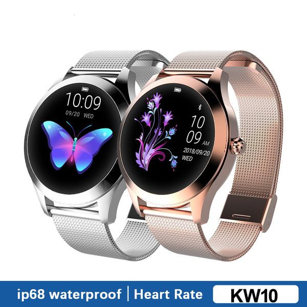 

ip68 waterproof smart watch women bracelet heart rate monitor wristband smartwatch for ios android phone kw10 fitness band stainless steel, Slivery;brown