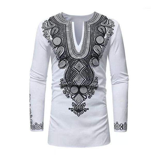 

2 colors men spring & autumn african wear dashiki print split neck full sleeves clothes slim pullover shirt for male1, Red