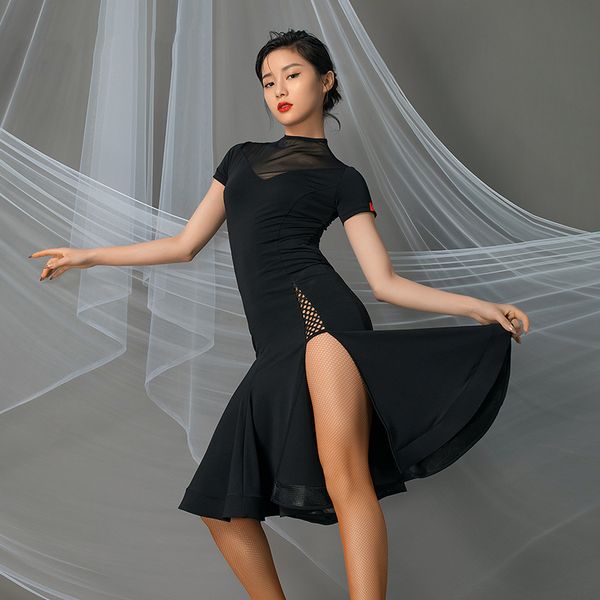 

professional latin dance competition dresses woman short sleeve dresses female ballroom cha cha practice clothes dwy4036, Black;red