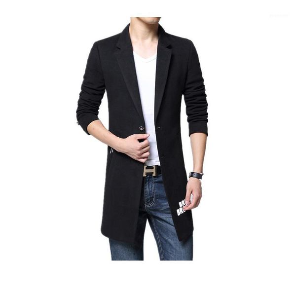 

2020 winter men of wool trench coat men's wool woolen cloth coat thickness long cloth jacket1, Tan;black