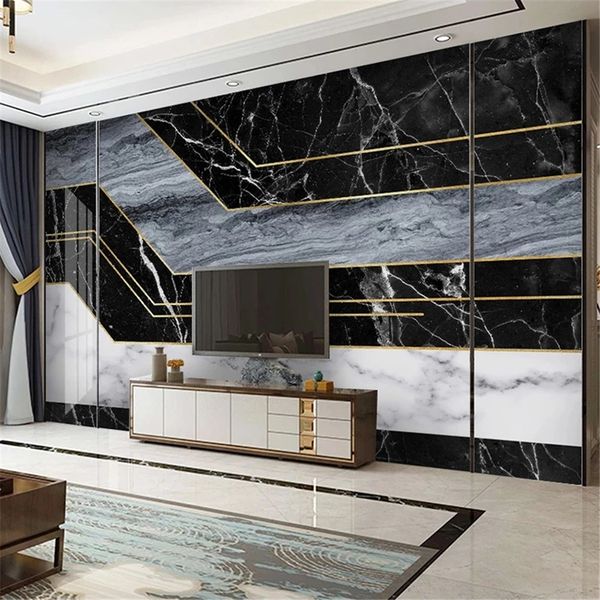 

custom mural modern black white blue 3d striped geometric marble pattern living room tv background decor waterproof