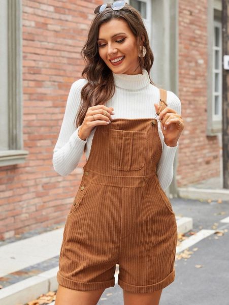 

corduroy patch pocket overall romper without sweater m1km#, White