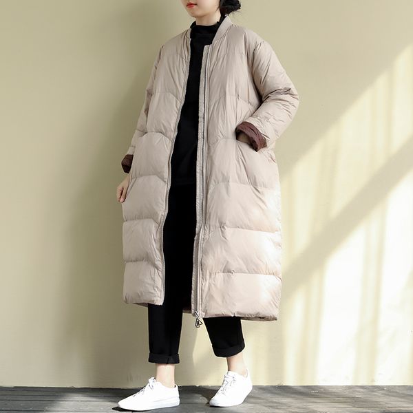 

schinteon new korean style baseball down jacket coat loose winter long outwear 90% white duck down coat over size short sleeve 201103, Black