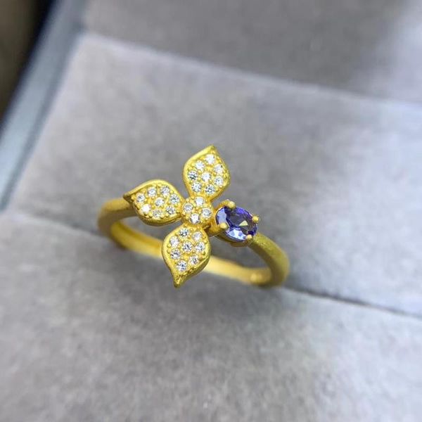 

cluster rings gift real and natural tanzanite ring wedding engagement for women 925 sterling silver, Golden;silver