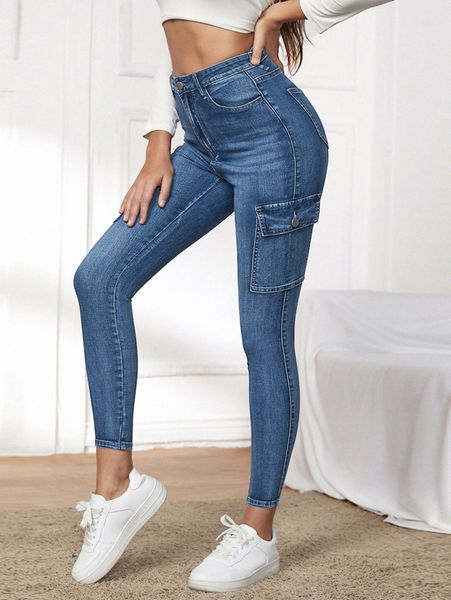 

high waisted zip up push up jeans o3kp#, Blue