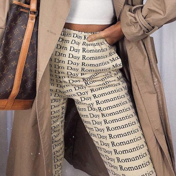 

2021 summer women pants series autumn streetwear high waist joggers letter printed hip hop dance trousers pants sweatpants, Black;white