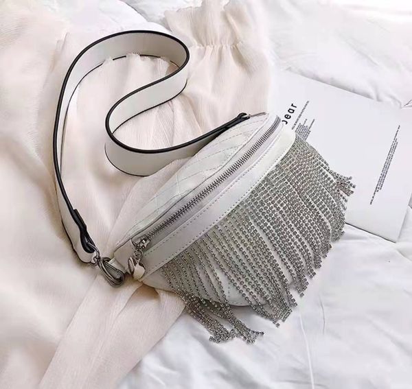 

luxury cross body messenger bag for women fashion rhinestone fringe satchel clutch bag diamond lattice waist bag soft leather designer shoul