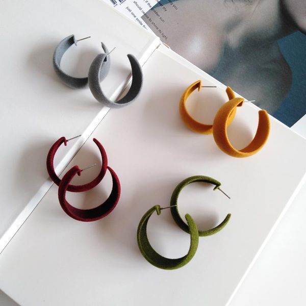 

hoop & huggie fashion earrings 2021 autumn winter warm color metal with velvet vintage trendy jewelry for women gilr gifts, Golden;silver