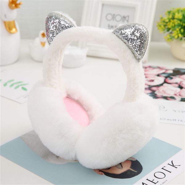 

new earmuffs sequined cat women ears 2020 foldable girl fur plush ear warmer muffs glitter headband cartoon earlap
