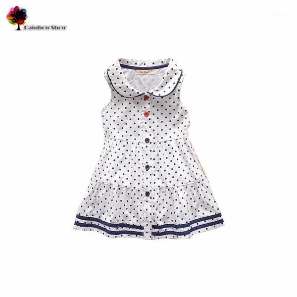 

new children clothing summer girls cute dots turndown collar colorful button cotton sleeveless dress dress kids dresses1, Red;yellow